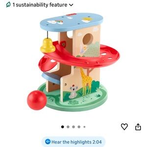 Fisher-Price Wood Baby Toy Treehouse Ball Run, 2-Piece Wooden Activity